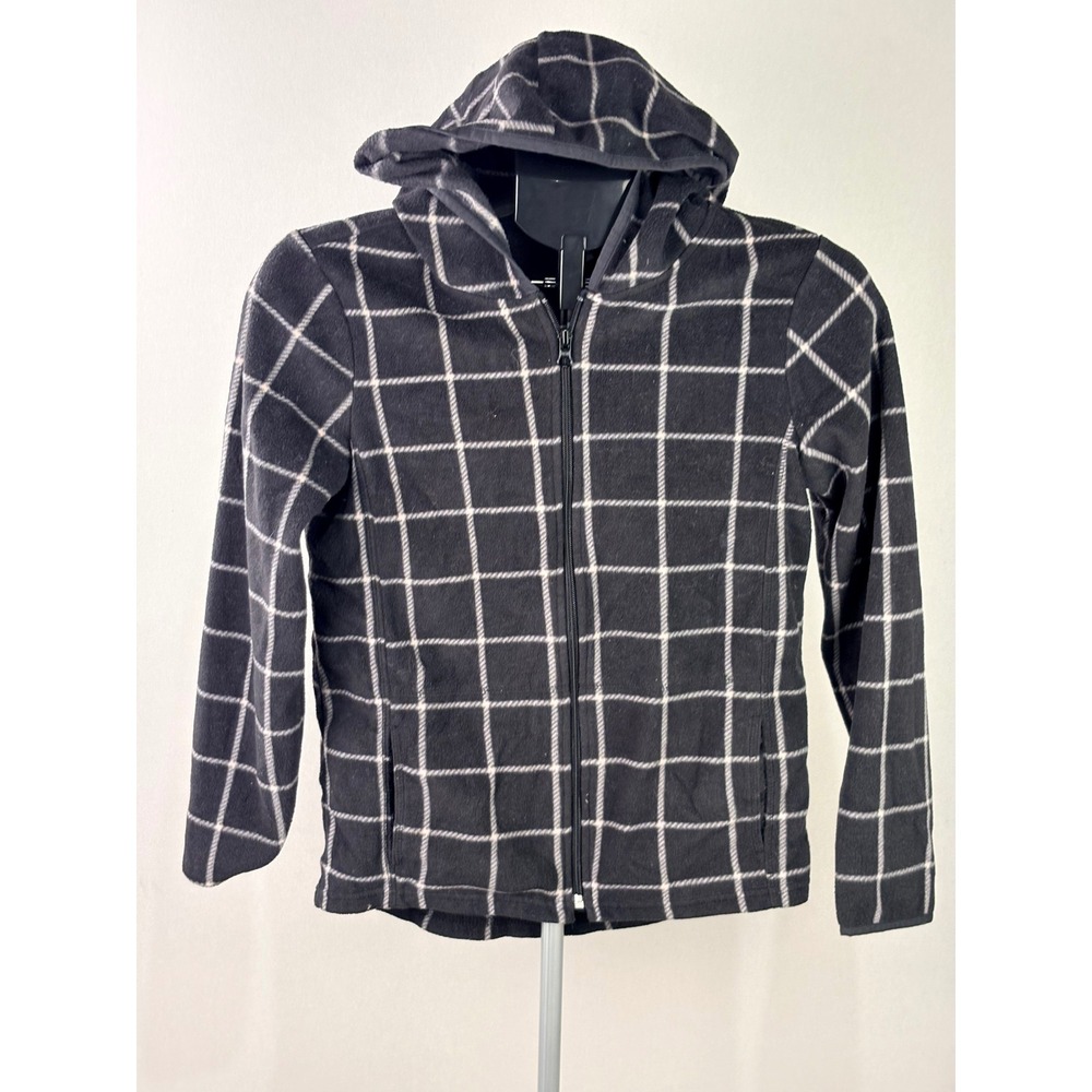 Old Navy Boys XL 14 Fleece ZipUp Hoodie Black White Windowpane Plaid Grid Jacket